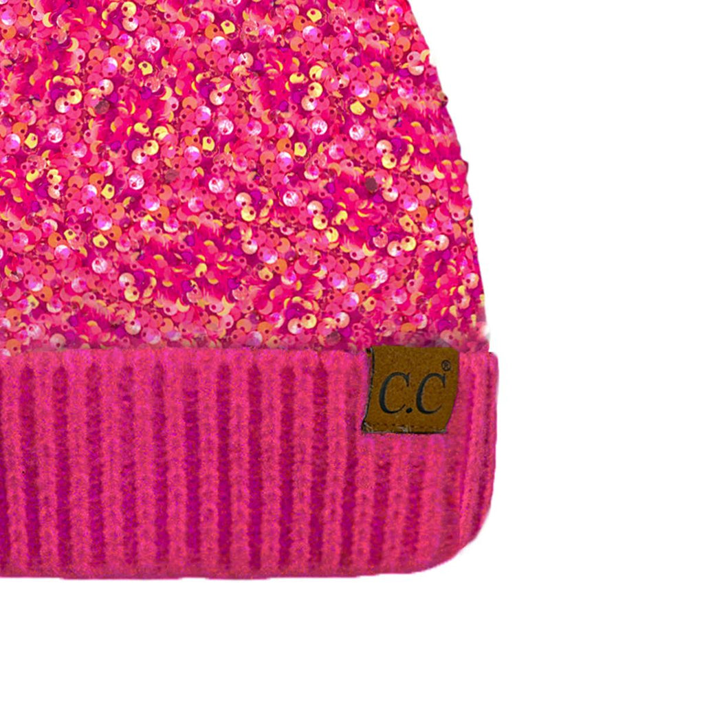 C.C Sequin Fur Pom Beanie for Women