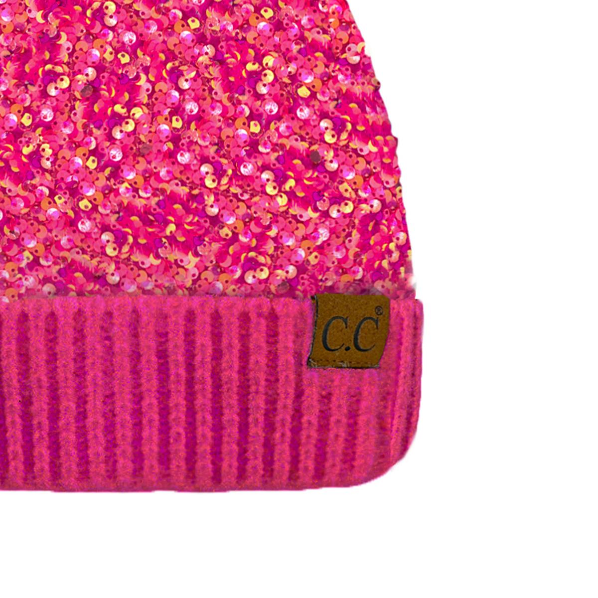 C.C Sequin Fur Pom Beanie for Women