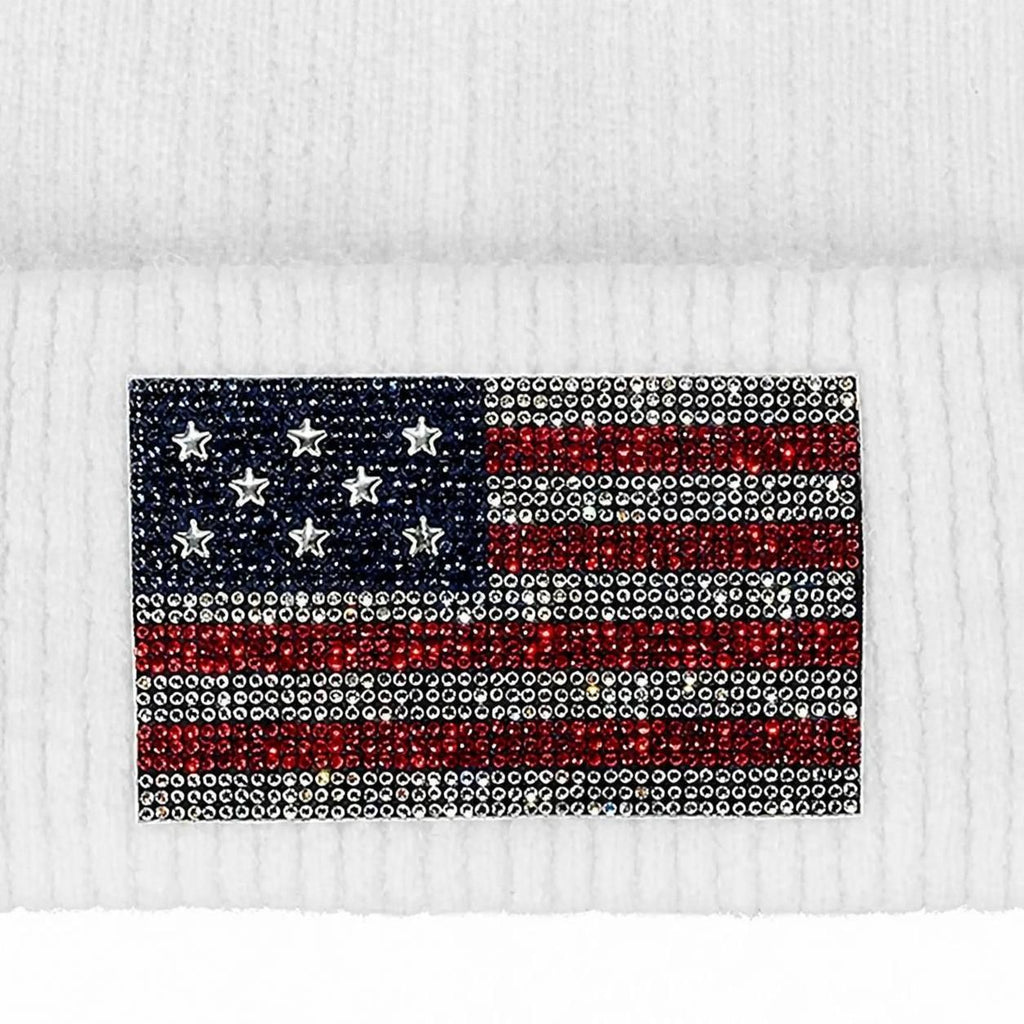 C.C Recycled Rhinestone American Flag Cuff Beanie