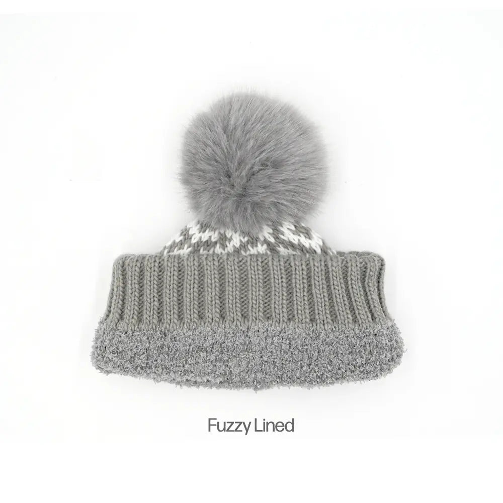 C.C Diamond Pattern Faux Fur Pom Beanie