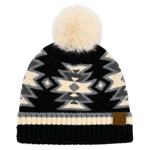 C.C Southwest Pattern Cuff Pom Beanie