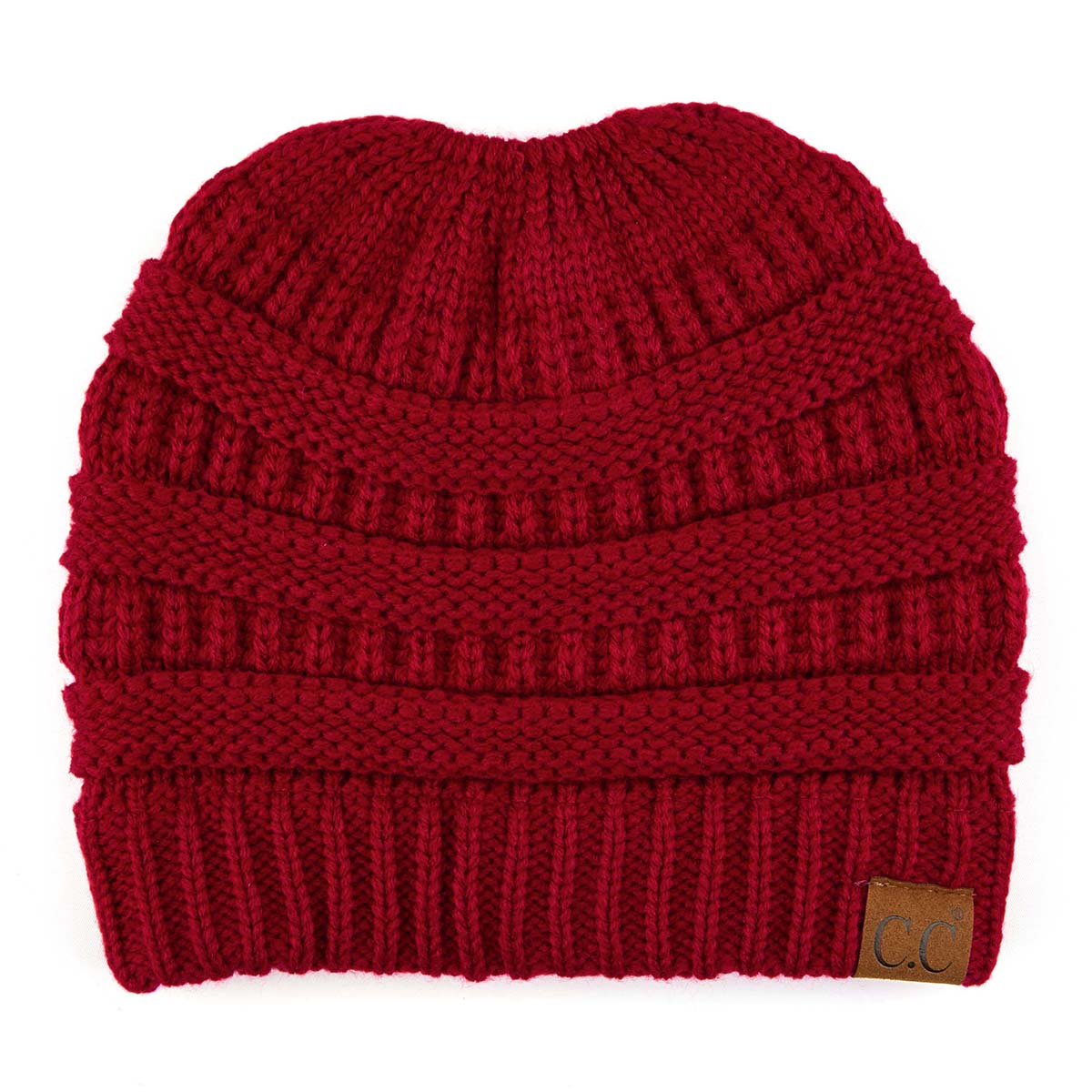 C.C Ribbed Cable Knit Ponytail Beanie