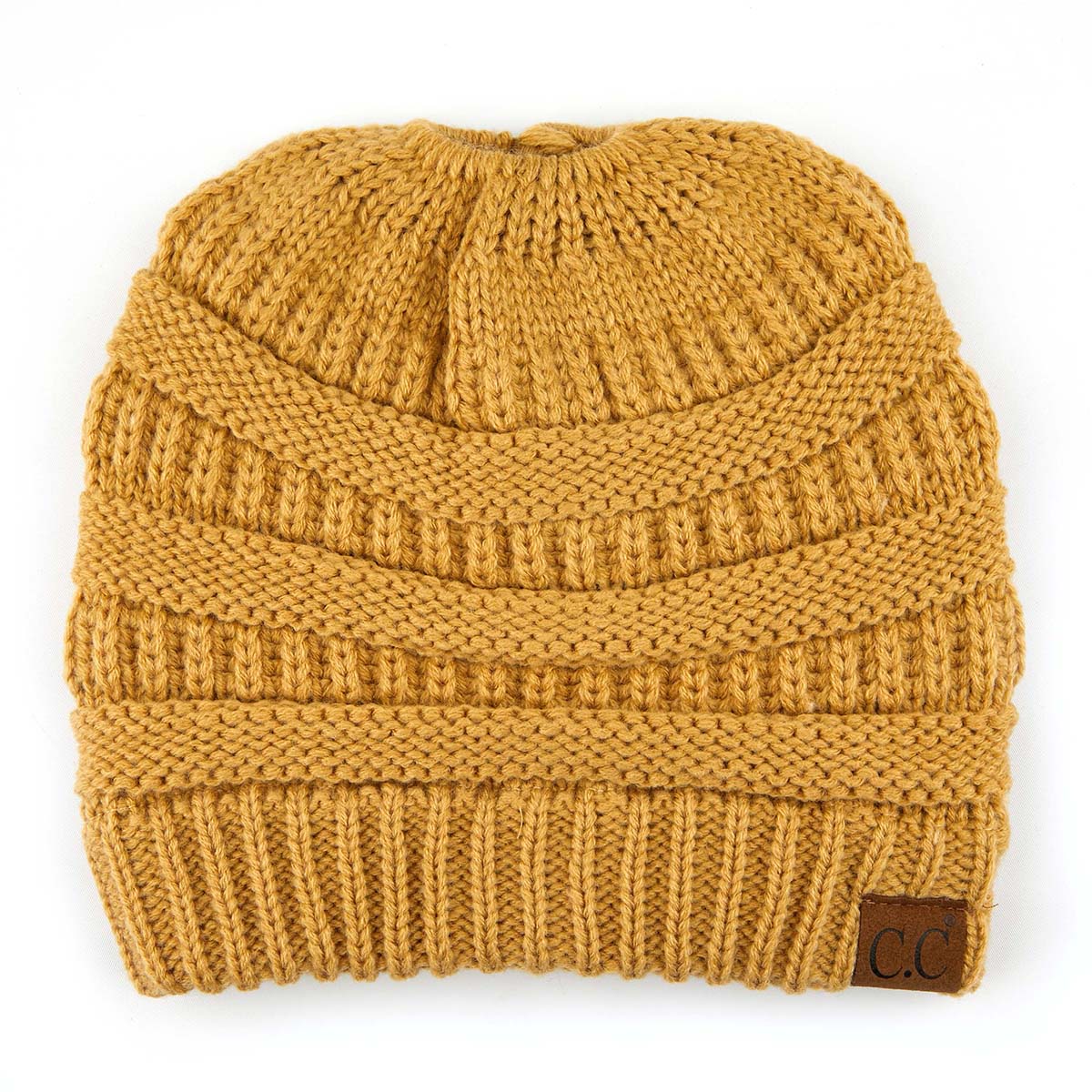 C.C Ribbed Cable Knit Ponytail Beanie