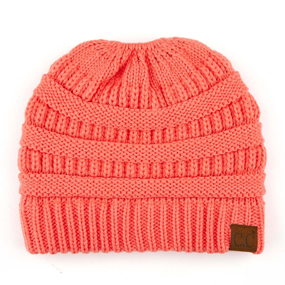 C.C Ribbed Cable Knit Ponytail Beanie