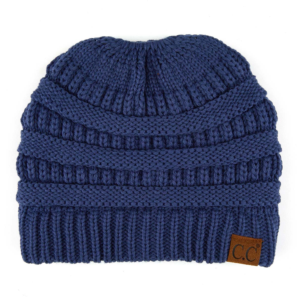 C.C Ribbed Cable Knit Ponytail Beanie