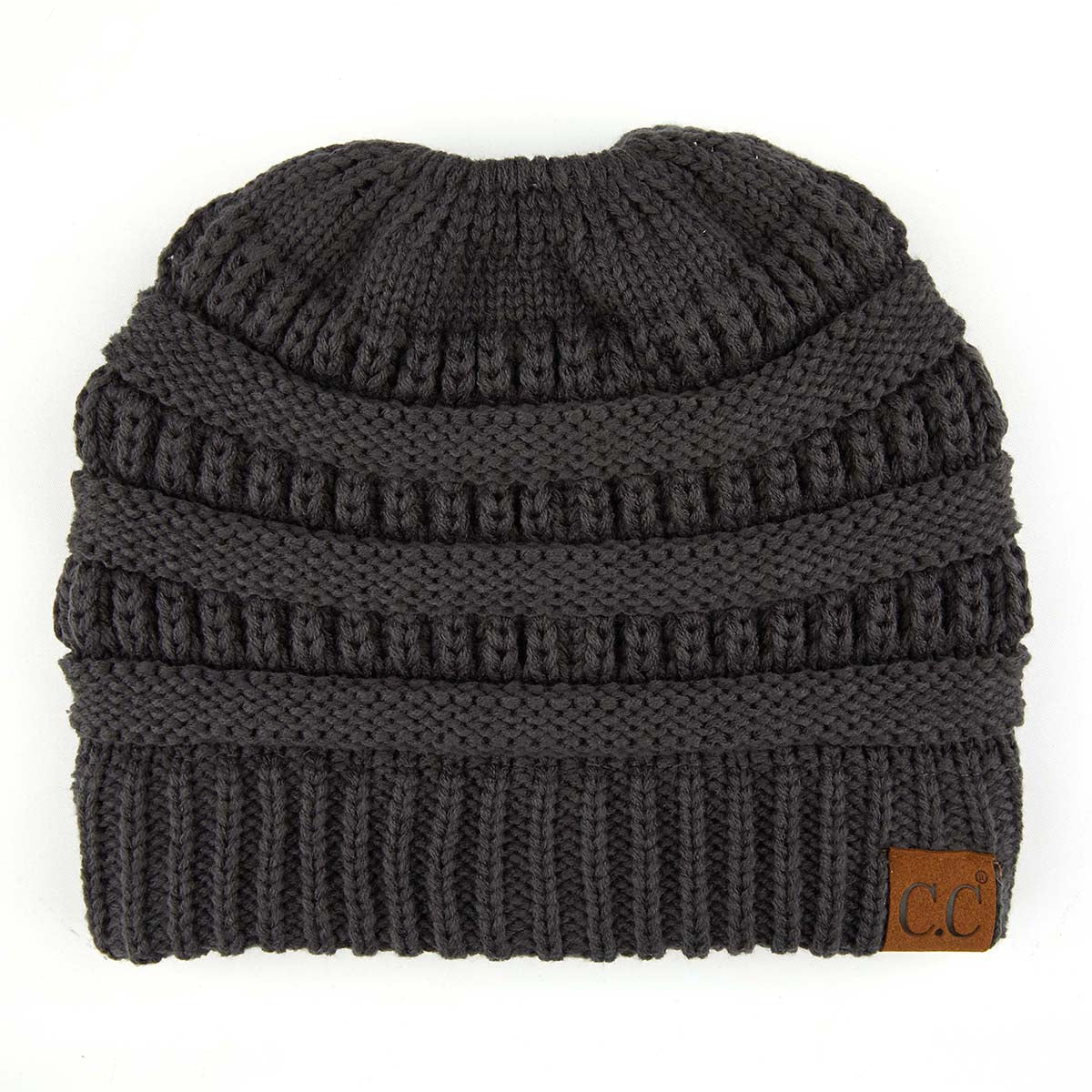 C.C Ribbed Cable Knit Ponytail Beanie