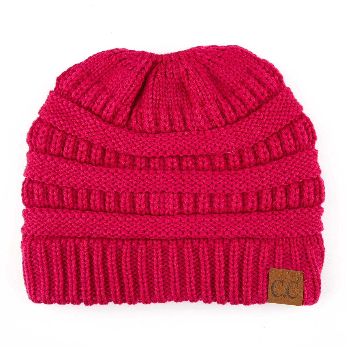C.C Ribbed Cable Knit Ponytail Beanie
