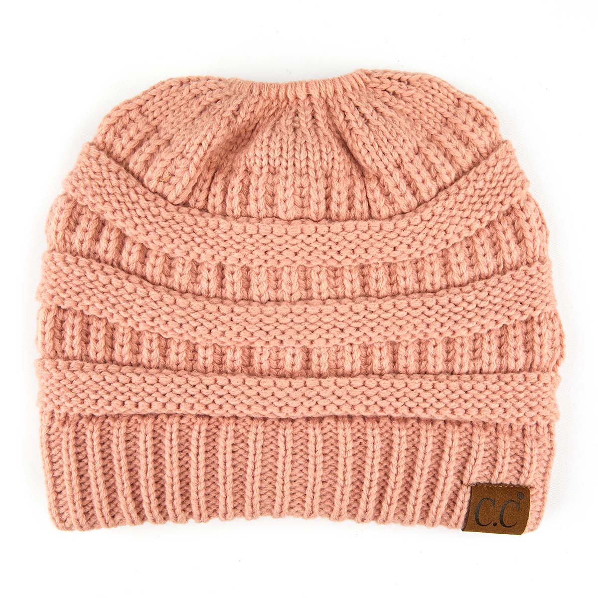 C.C Ribbed Cable Knit Ponytail Beanie