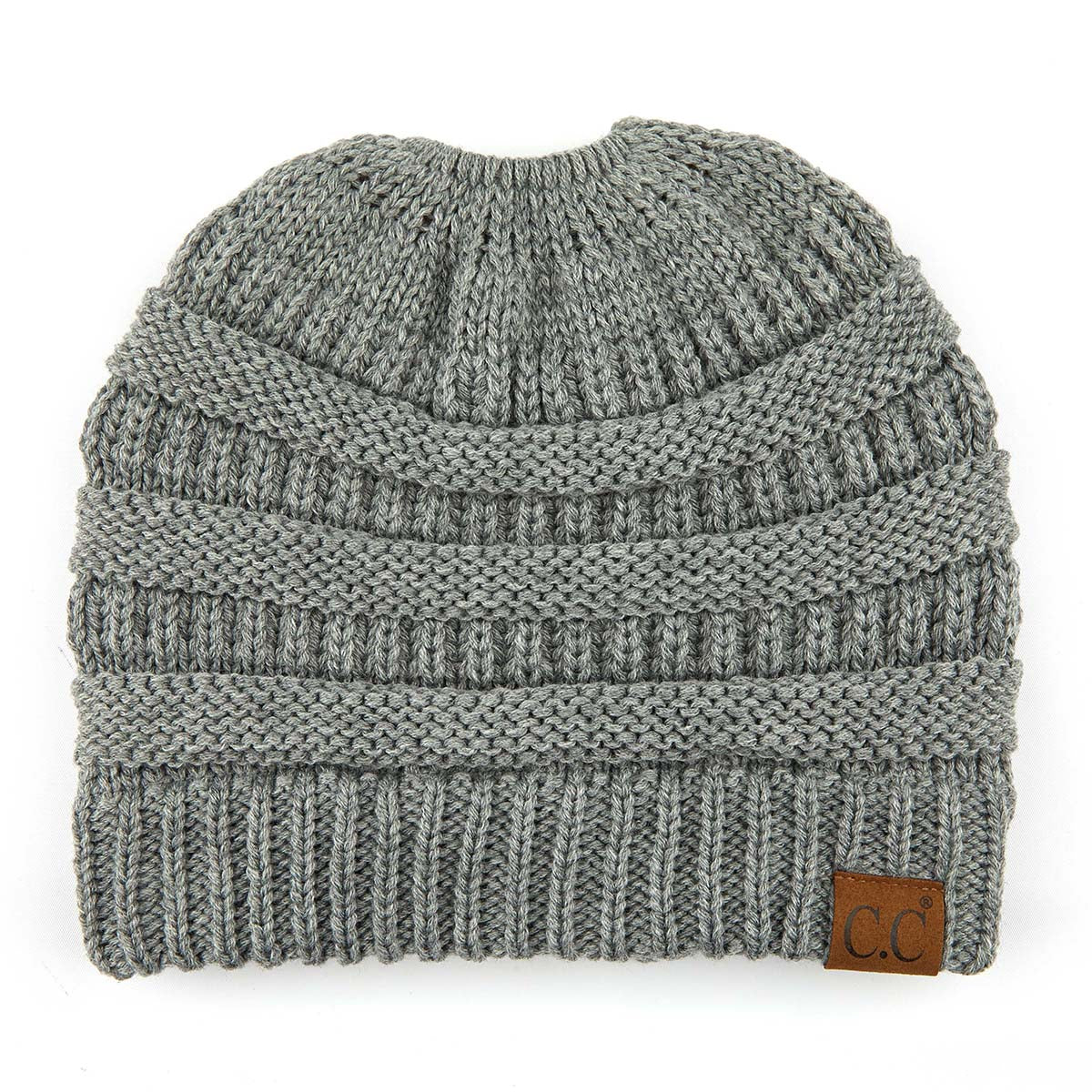 C.C Ribbed Cable Knit Ponytail Beanie