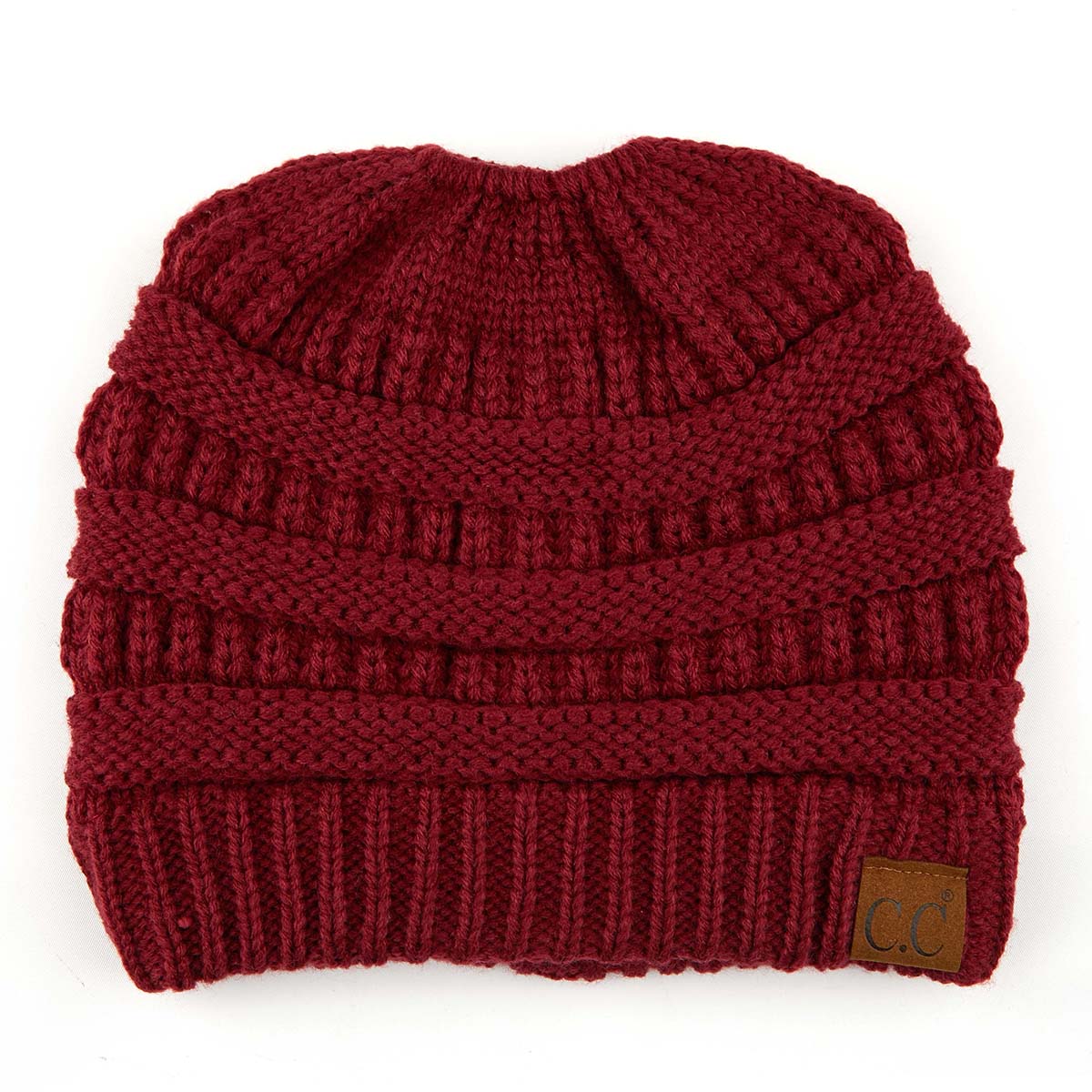 C.C Ribbed Cable Knit Ponytail Beanie
