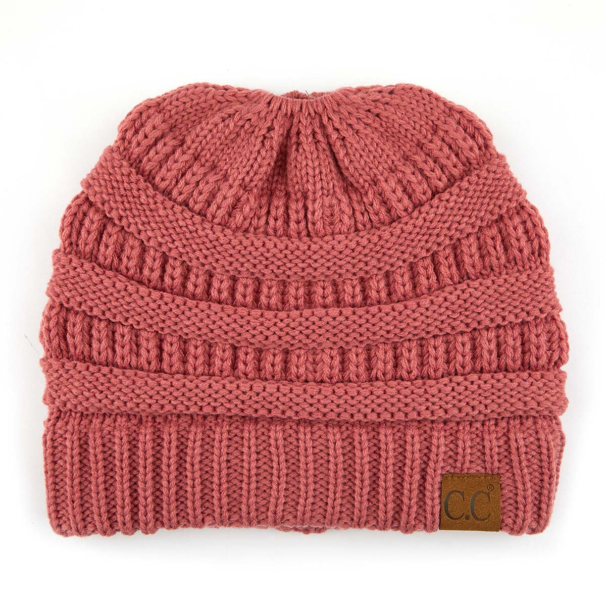 C.C Ribbed Cable Knit Ponytail Beanie