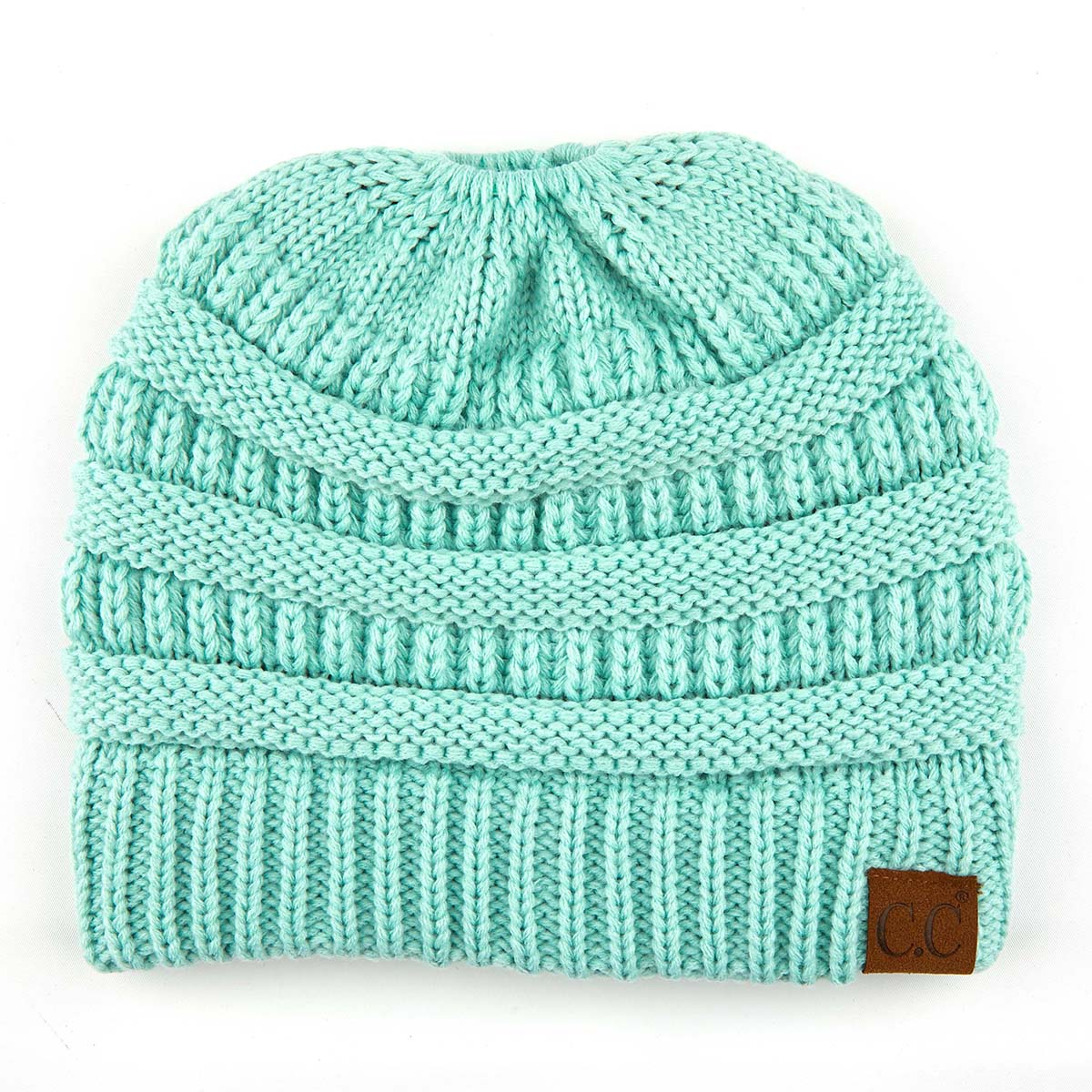 C.C Ribbed Cable Knit Ponytail Beanie