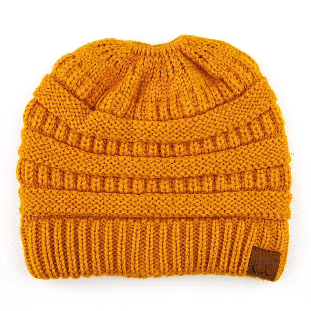 C.C Ribbed Cable Knit Ponytail Beanie