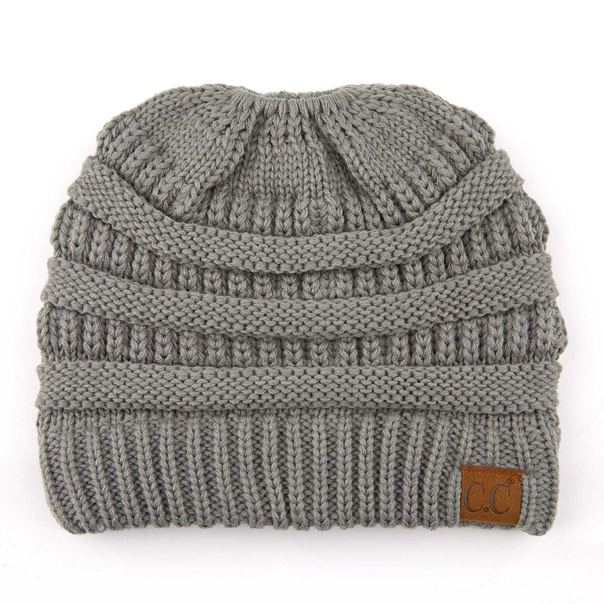 C.C Ribbed Cable Knit Ponytail Beanie