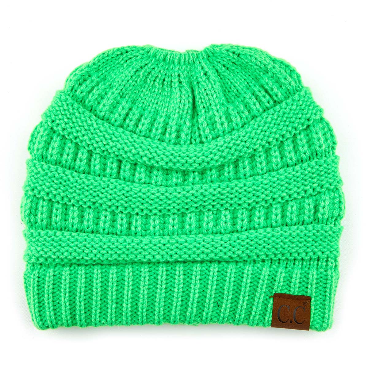 C.C Ribbed Cable Knit Ponytail Beanie