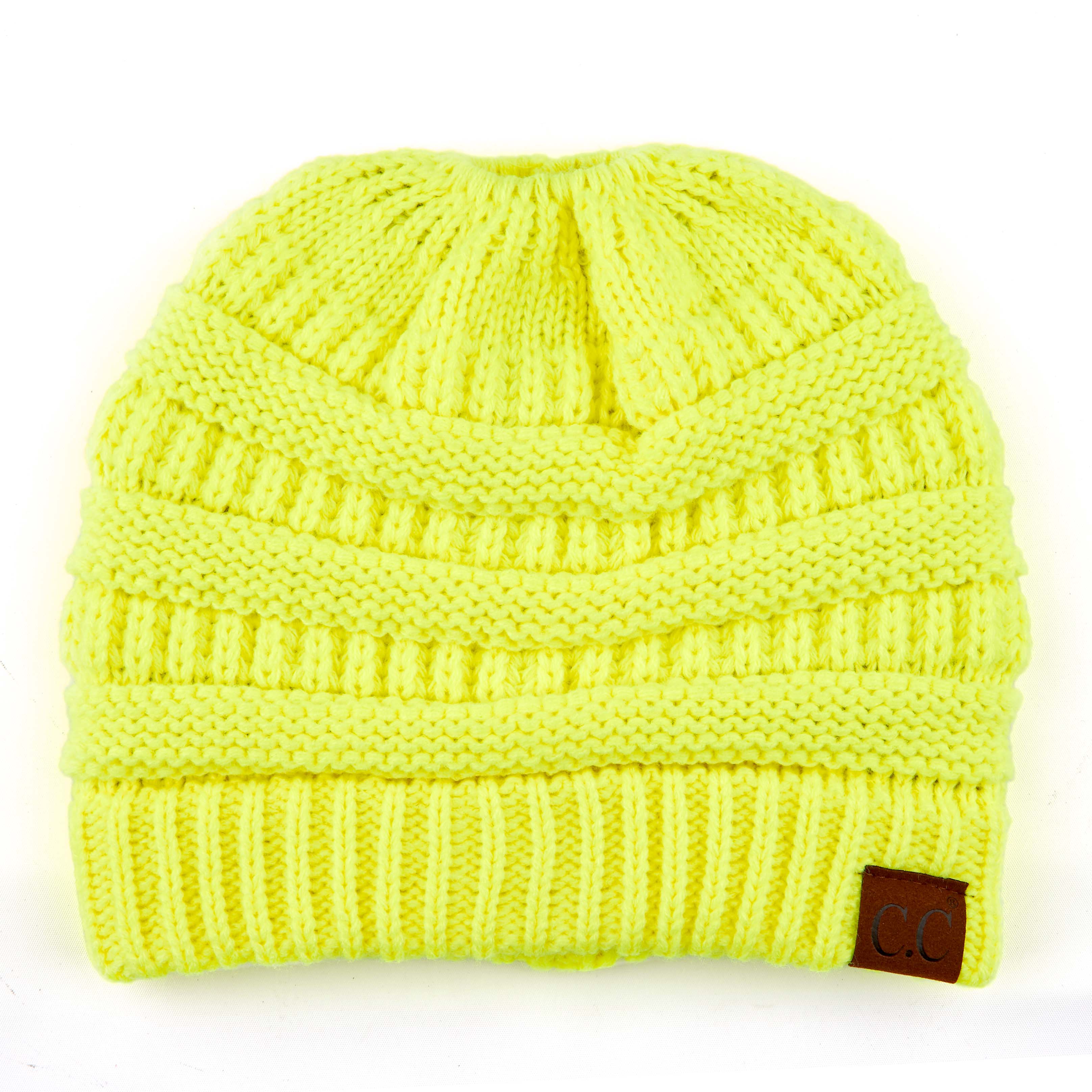 C.C Ribbed Cable Knit Ponytail Beanie