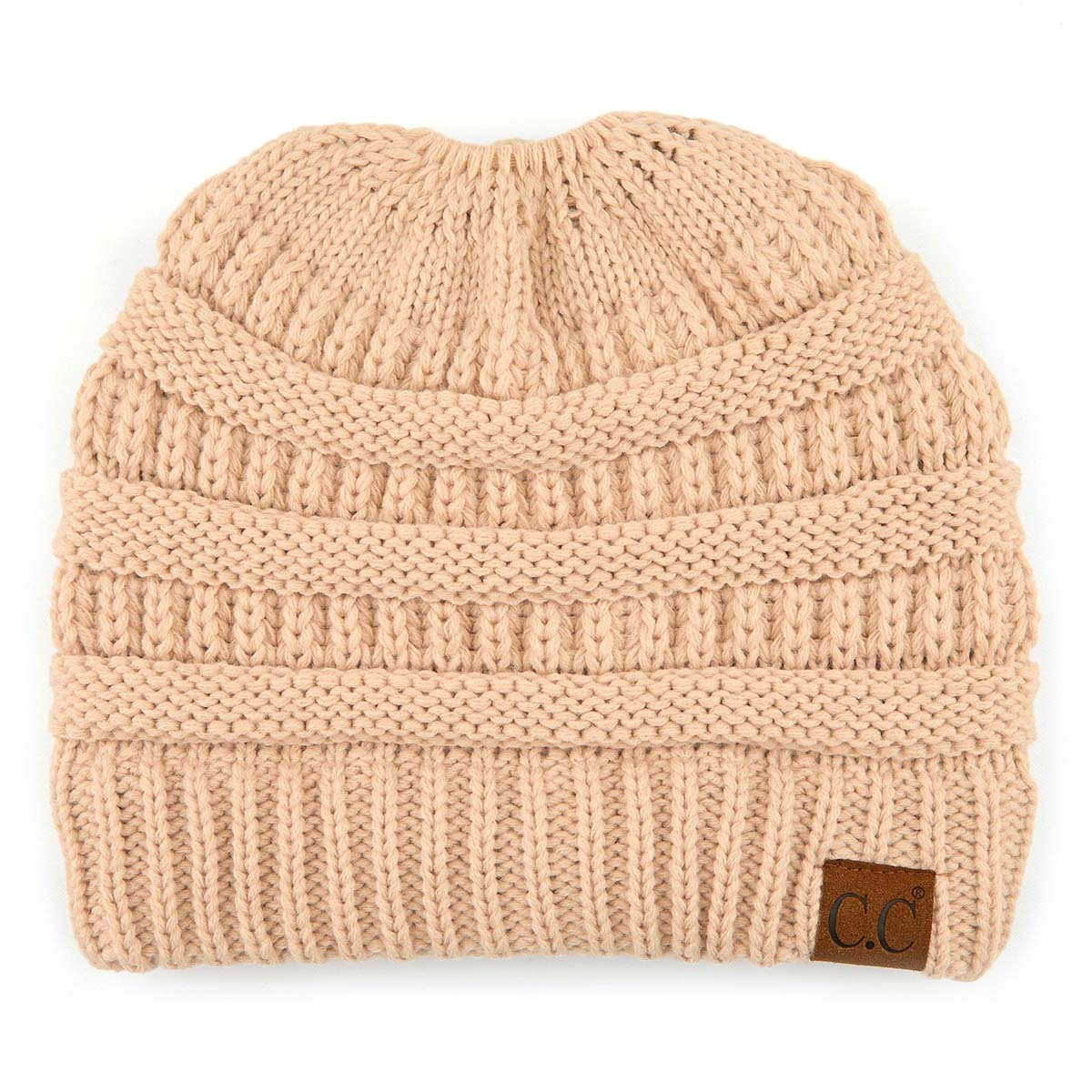 C.C Ribbed Cable Knit Ponytail Beanie