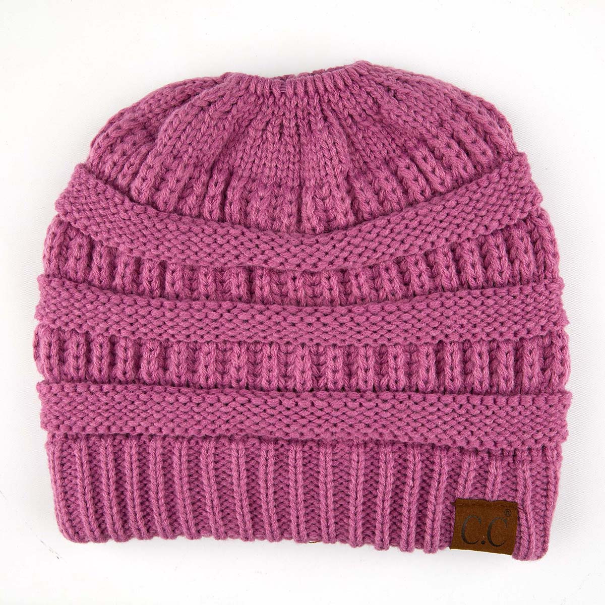 C.C Ribbed Cable Knit Ponytail Beanie