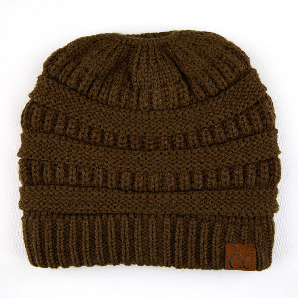 C.C Ribbed Cable Knit Ponytail Beanie