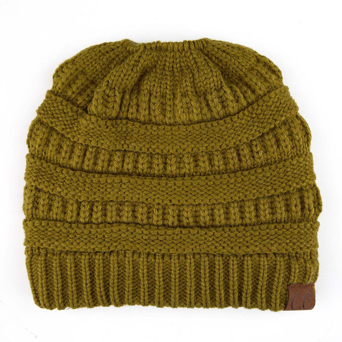 C.C Ribbed Cable Knit Ponytail Beanie