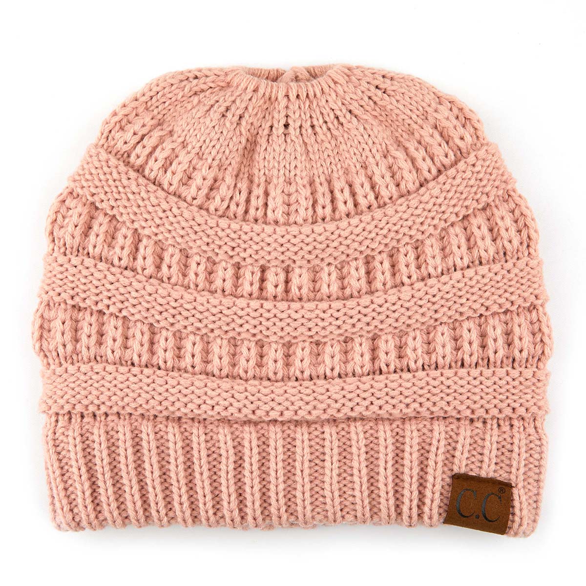 C.C Ribbed Cable Knit Ponytail Beanie