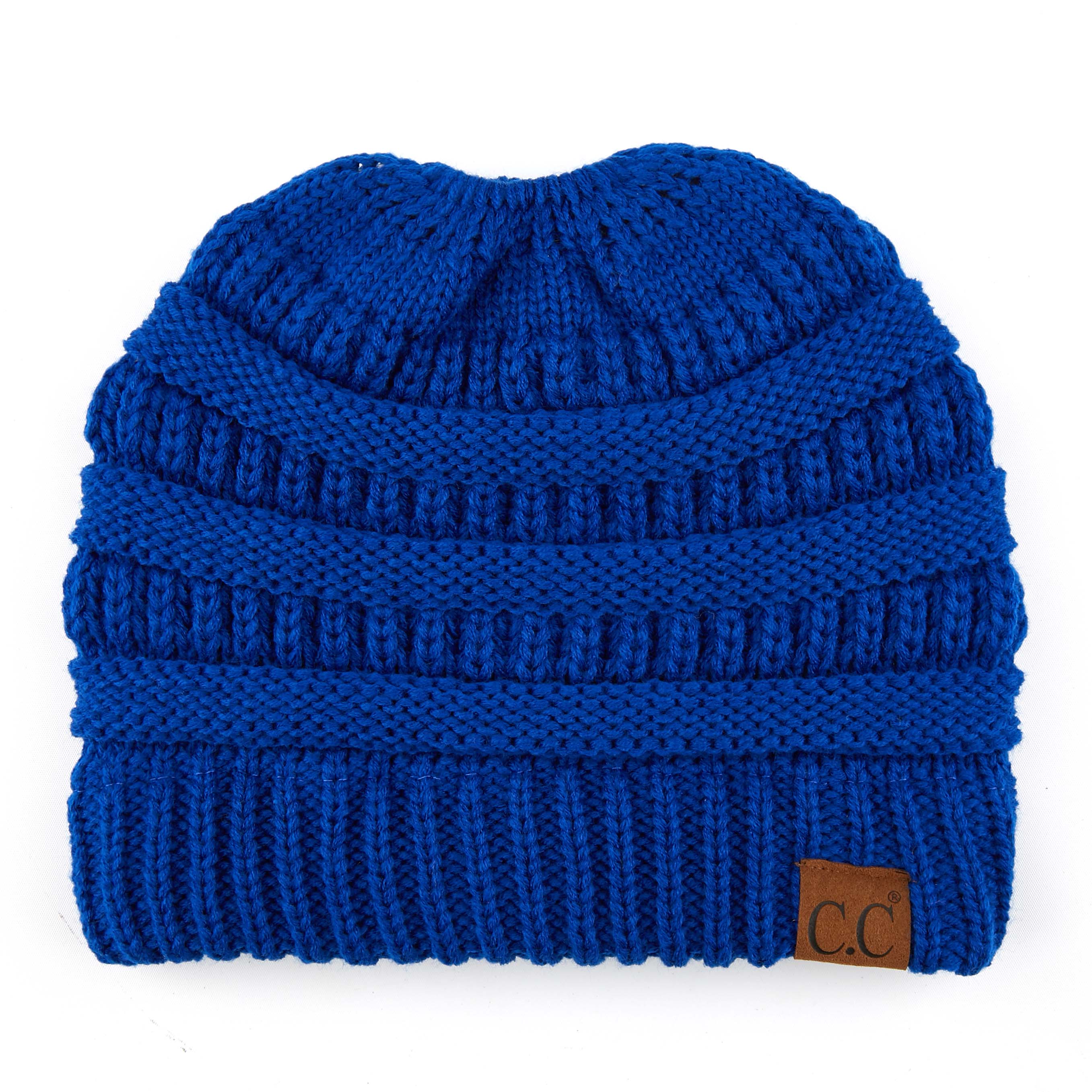 C.C Ribbed Cable Knit Ponytail Beanie