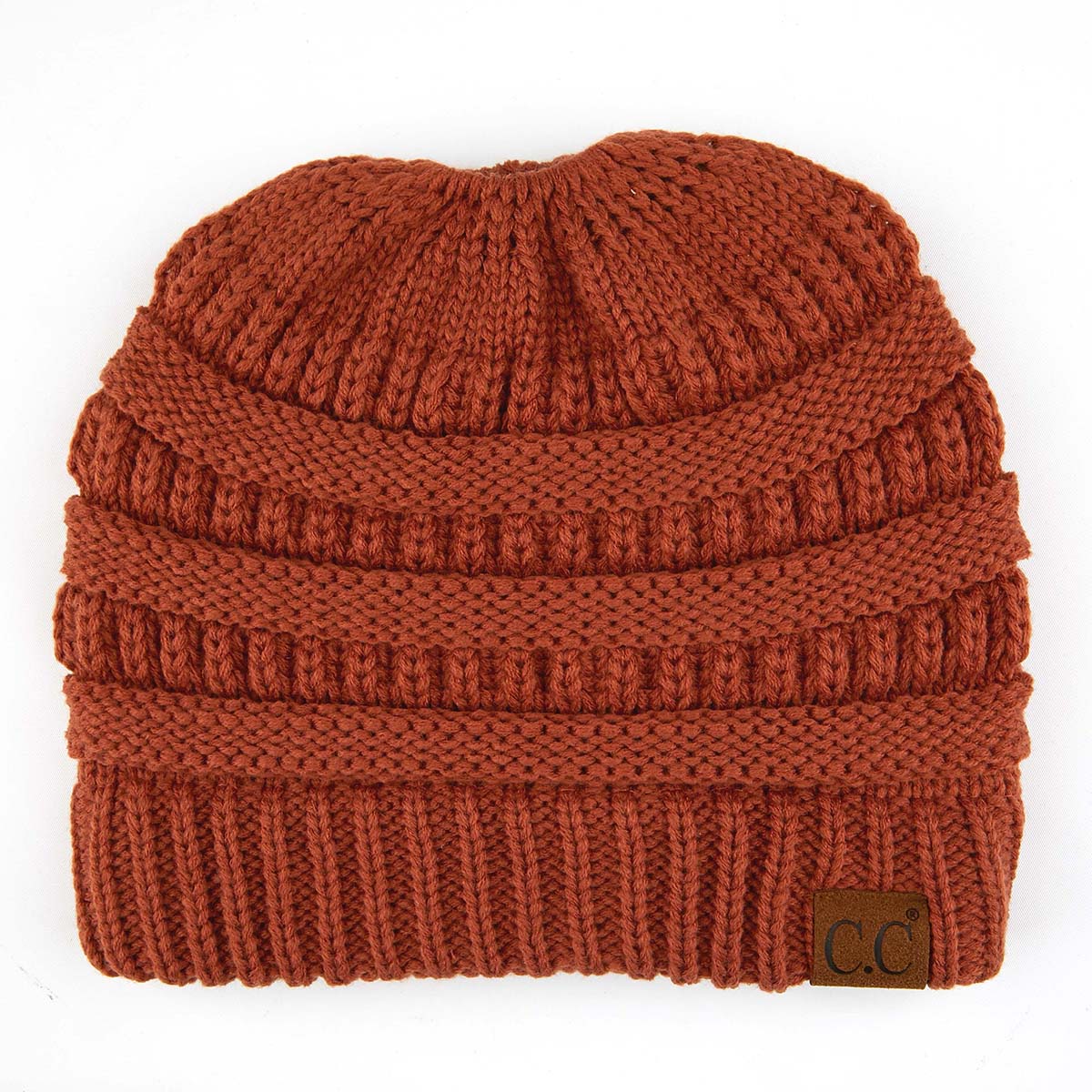 C.C Ribbed Cable Knit Ponytail Beanie