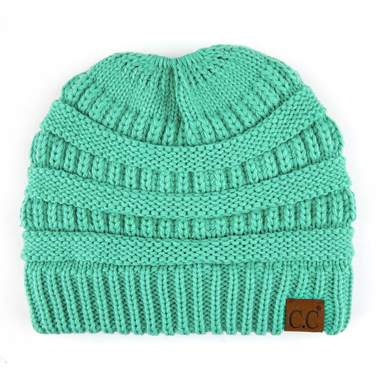 C.C Ribbed Cable Knit Ponytail Beanie