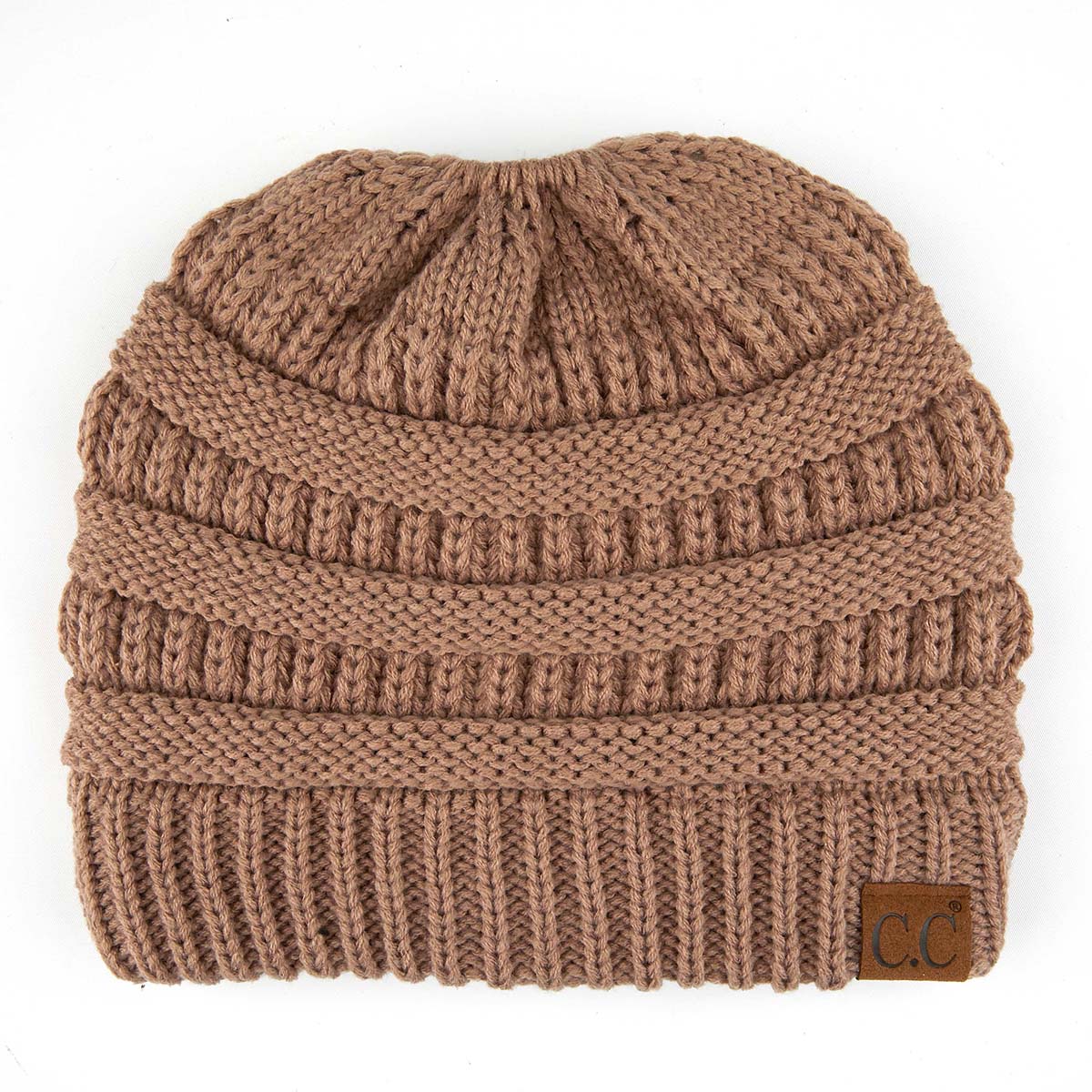 C.C Ribbed Cable Knit Ponytail Beanie