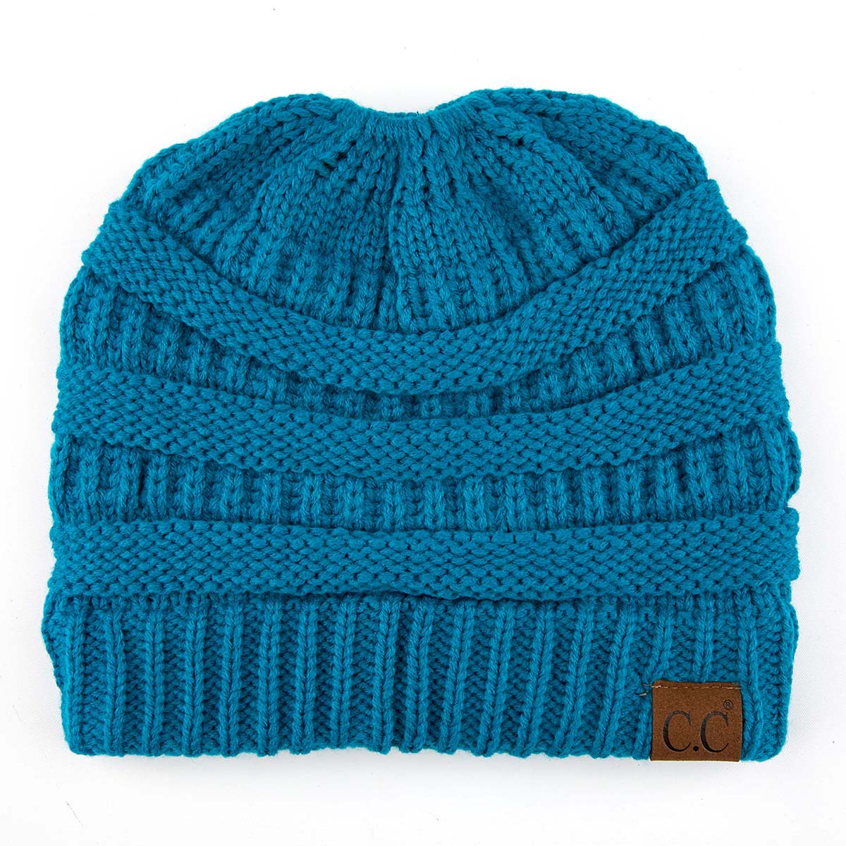 C.C Ribbed Cable Knit Ponytail Beanie