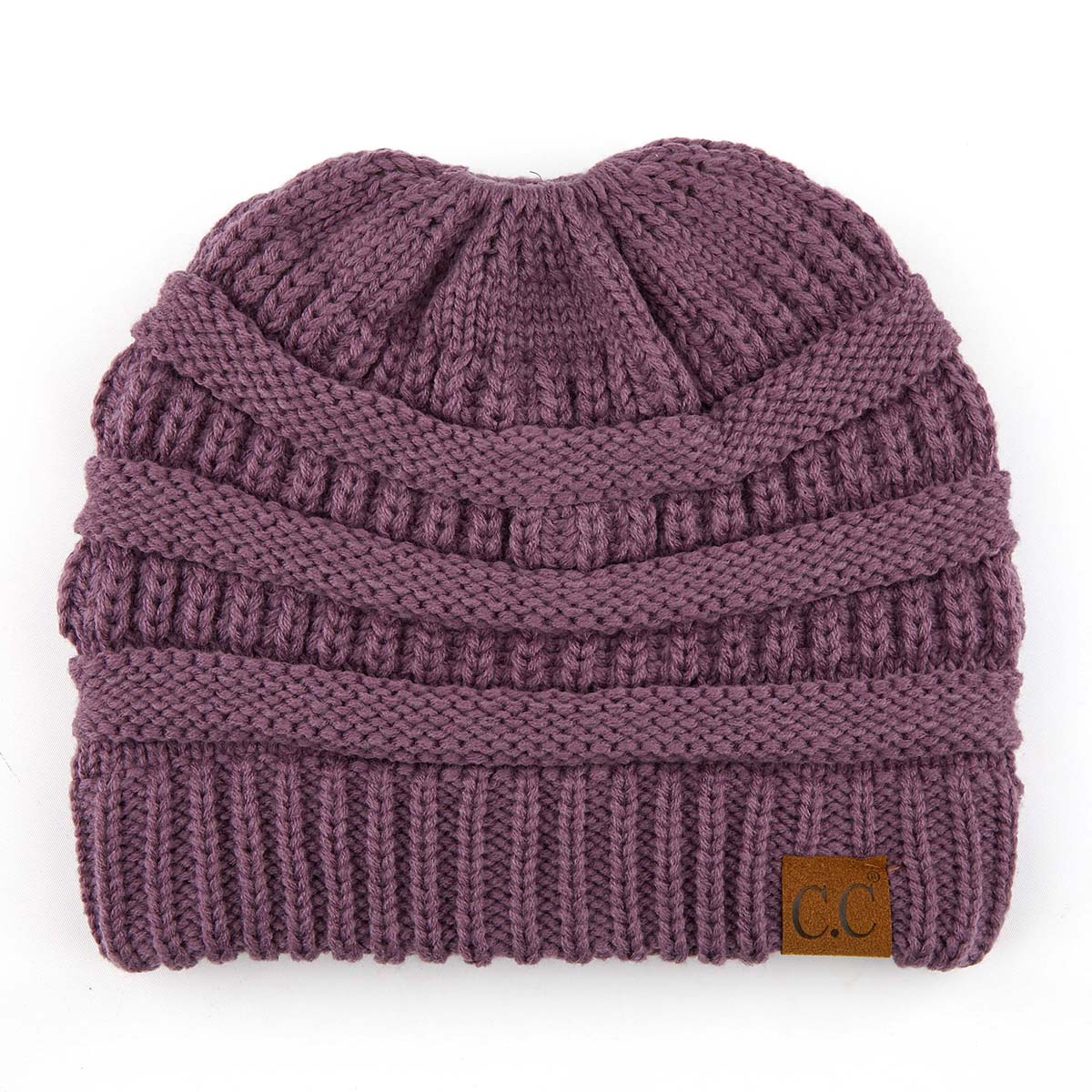 C.C Ribbed Cable Knit Ponytail Beanie