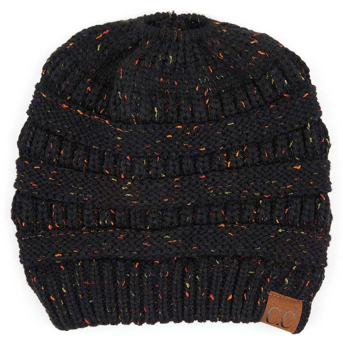 C.C Confetti Ribbed Knit Ponytail Beanie