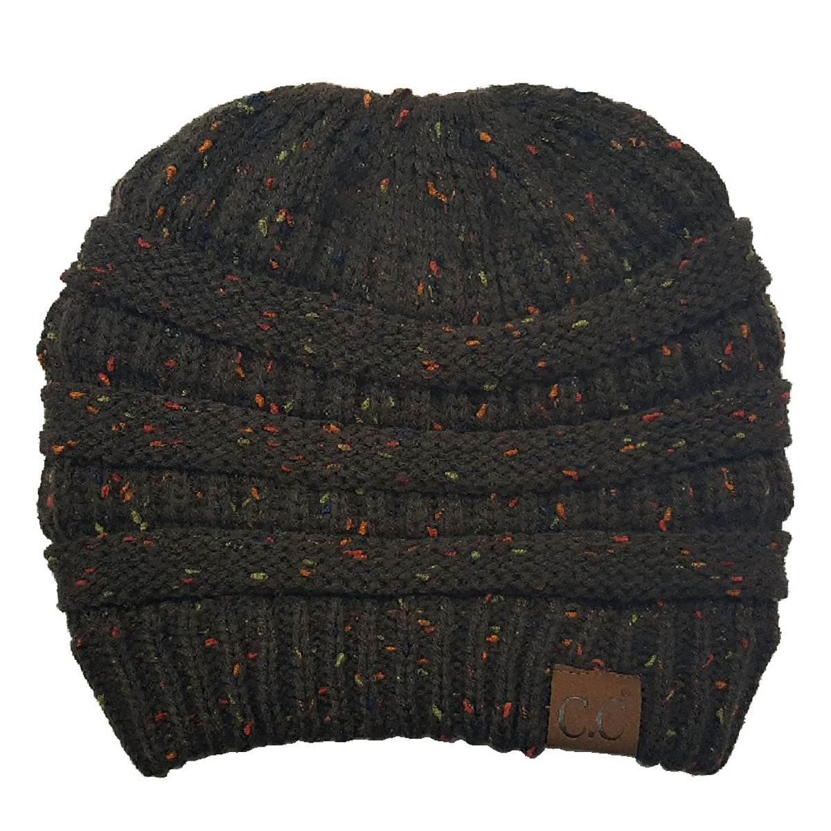 C.C Confetti Ribbed Knit Ponytail Beanie