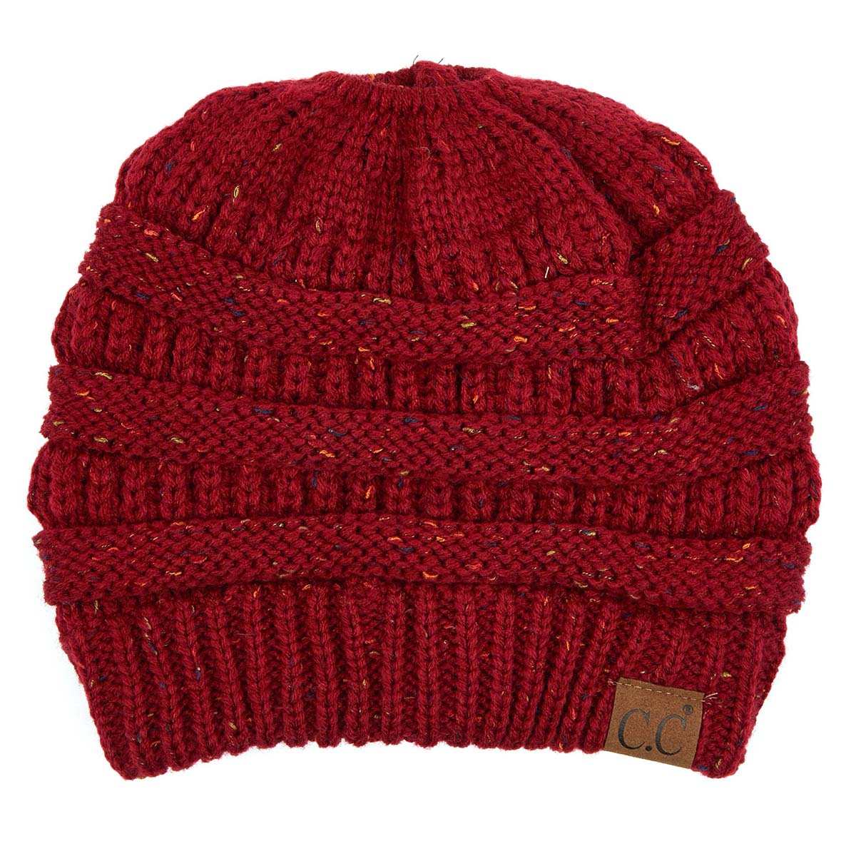 C.C Confetti Ribbed Knit Ponytail Beanie