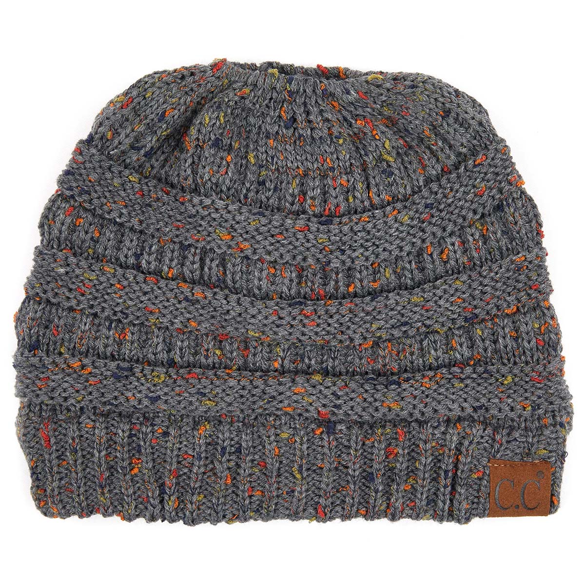 C.C Confetti Ribbed Knit Ponytail Beanie