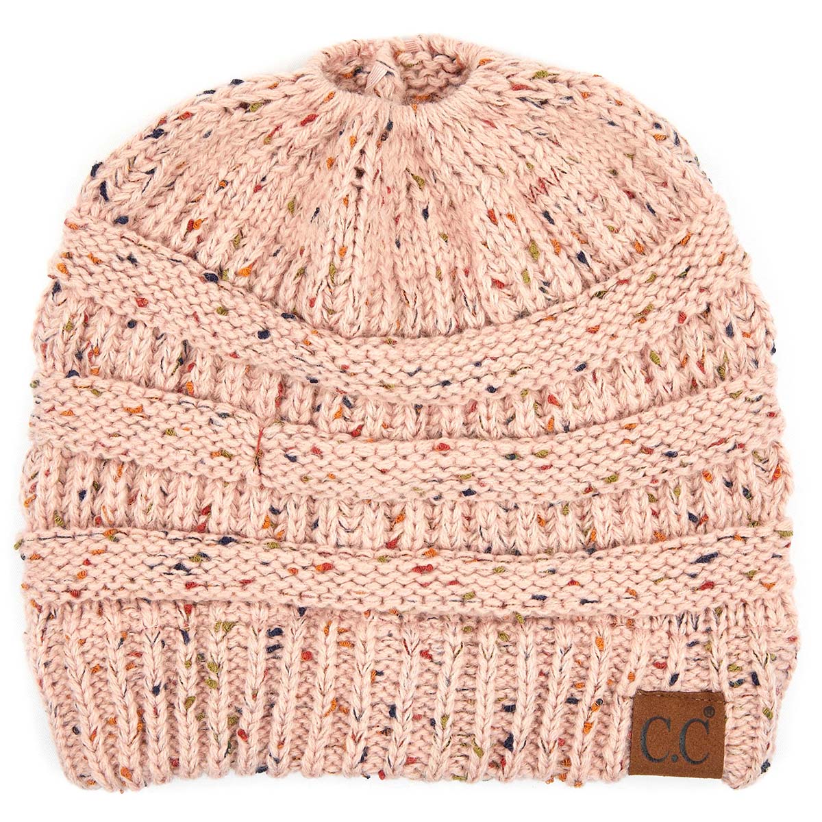 C.C Confetti Ribbed Knit Ponytail Beanie