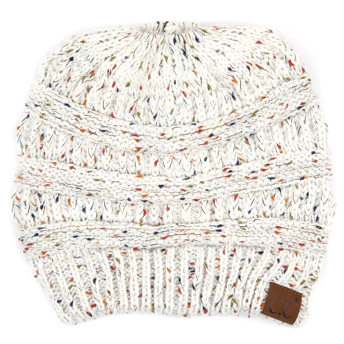 C.C Confetti Ribbed Knit Ponytail Beanie