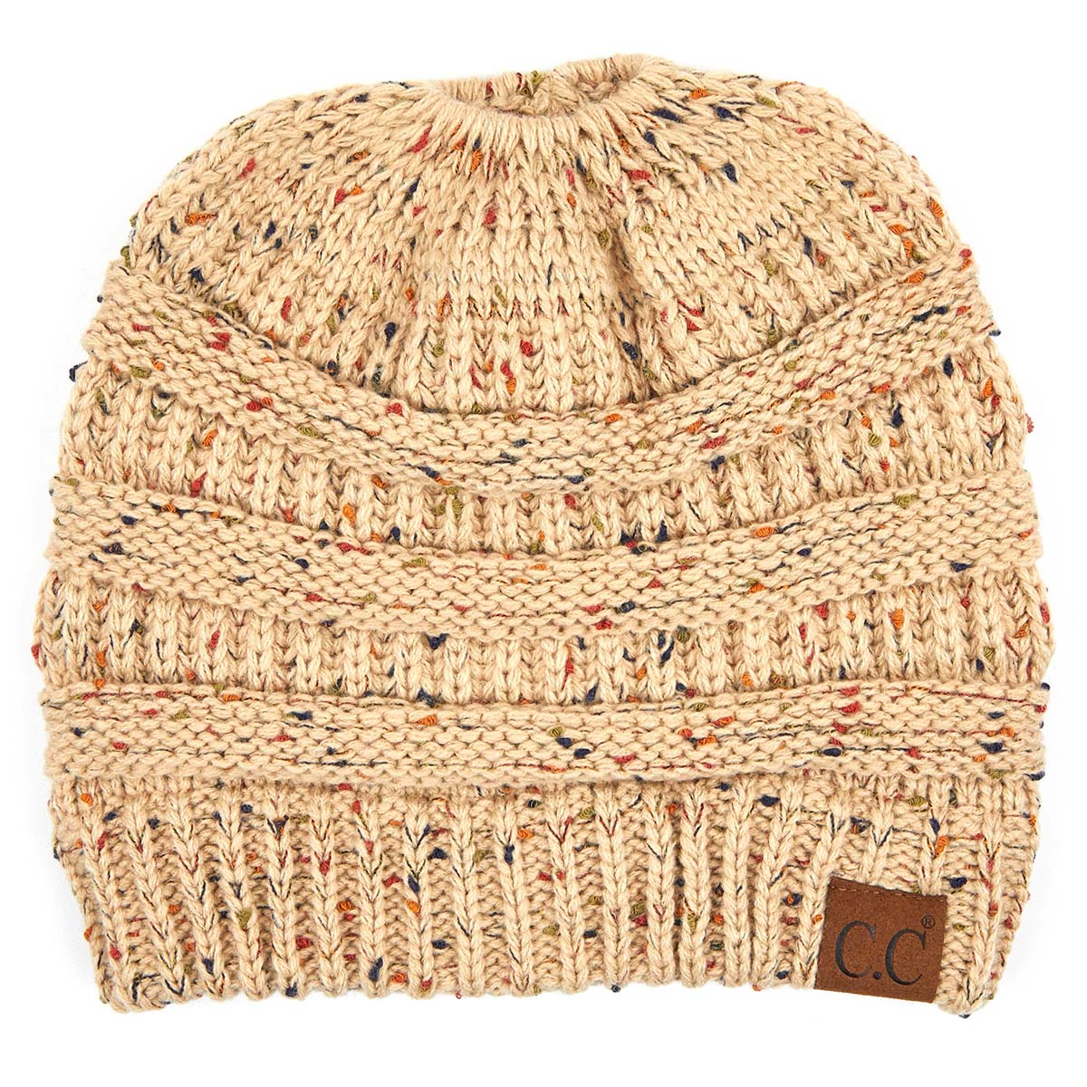 C.C Confetti Ribbed Knit Ponytail Beanie