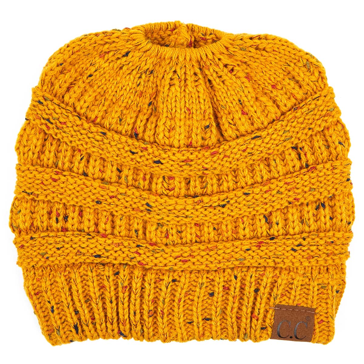 C.C Confetti Ribbed Knit Ponytail Beanie