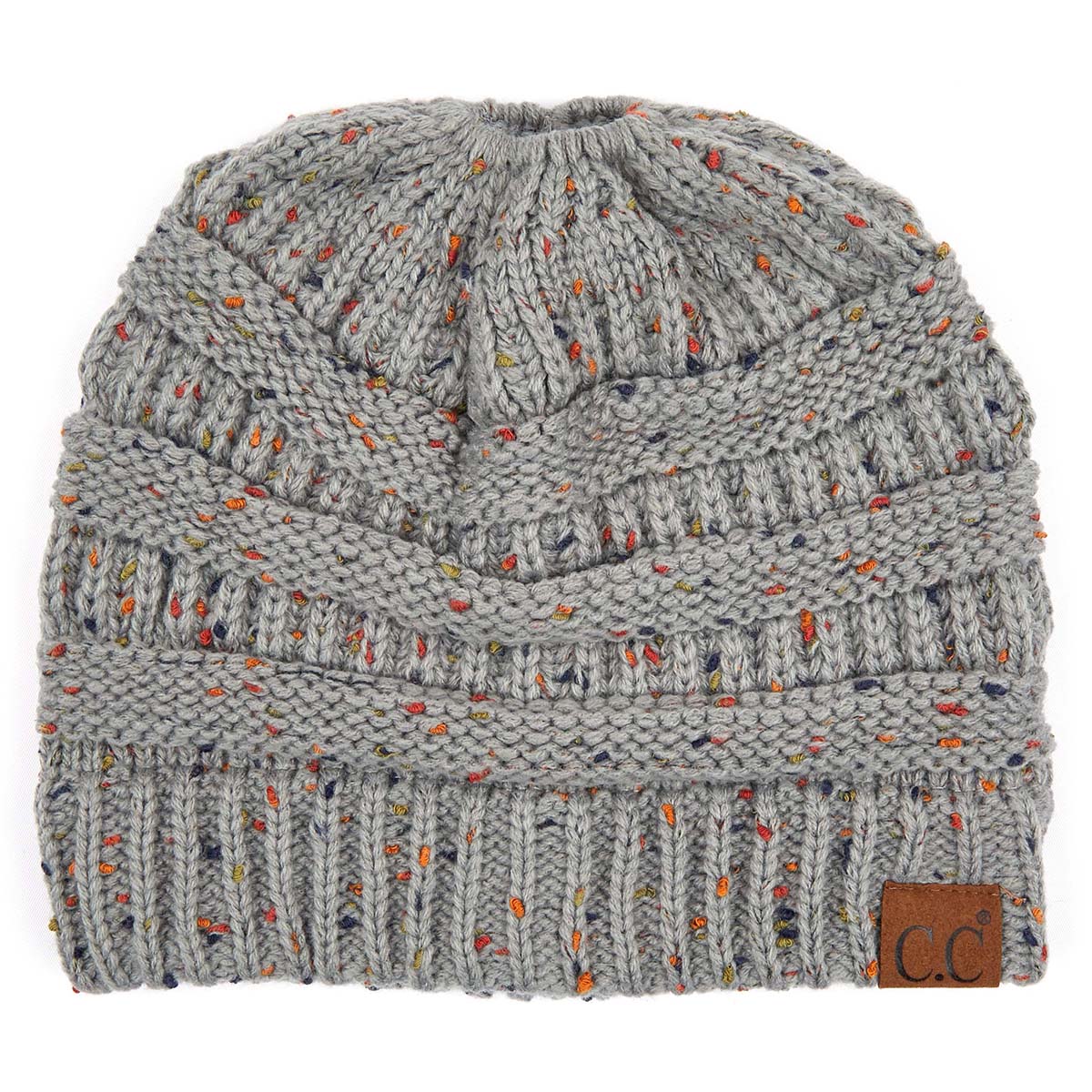 C.C Confetti Ribbed Knit Ponytail Beanie