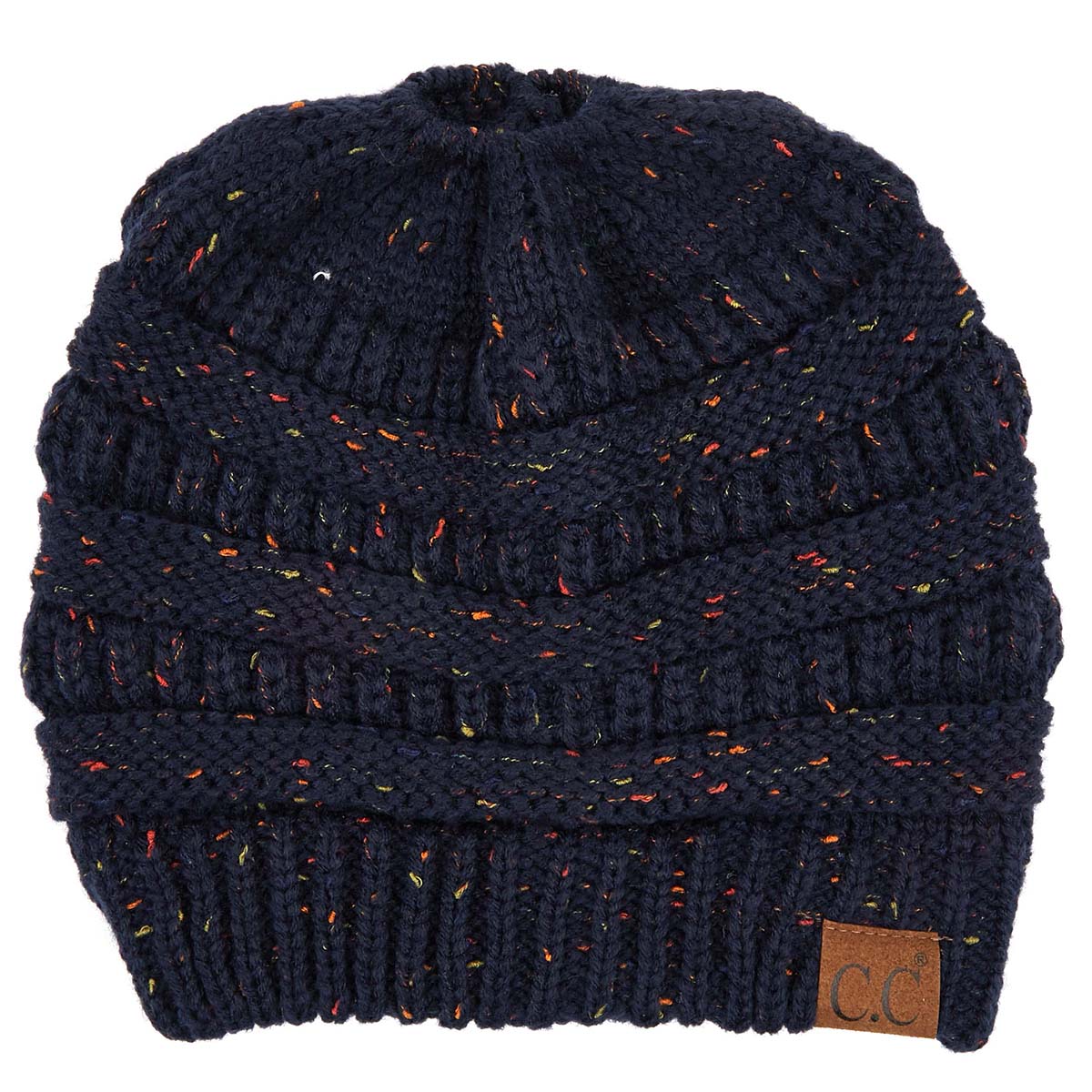 C.C Confetti Ribbed Knit Ponytail Beanie