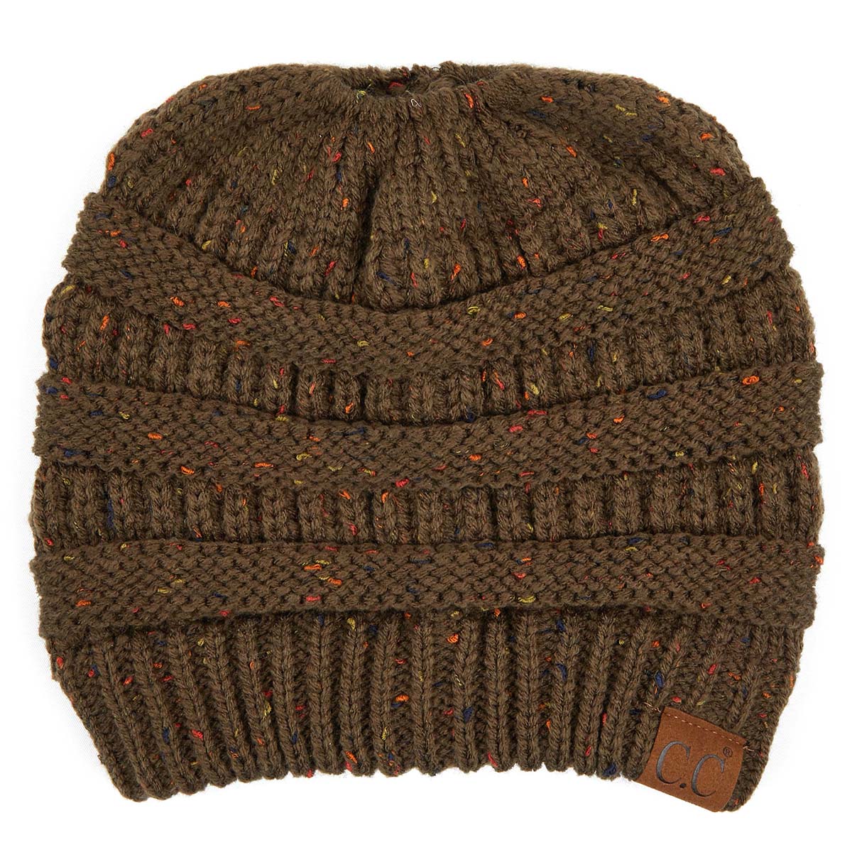 C.C Confetti Ribbed Knit Ponytail Beanie