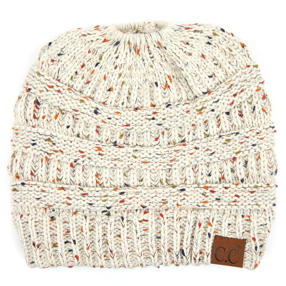 C.C Confetti Ribbed Knit Ponytail Beanie