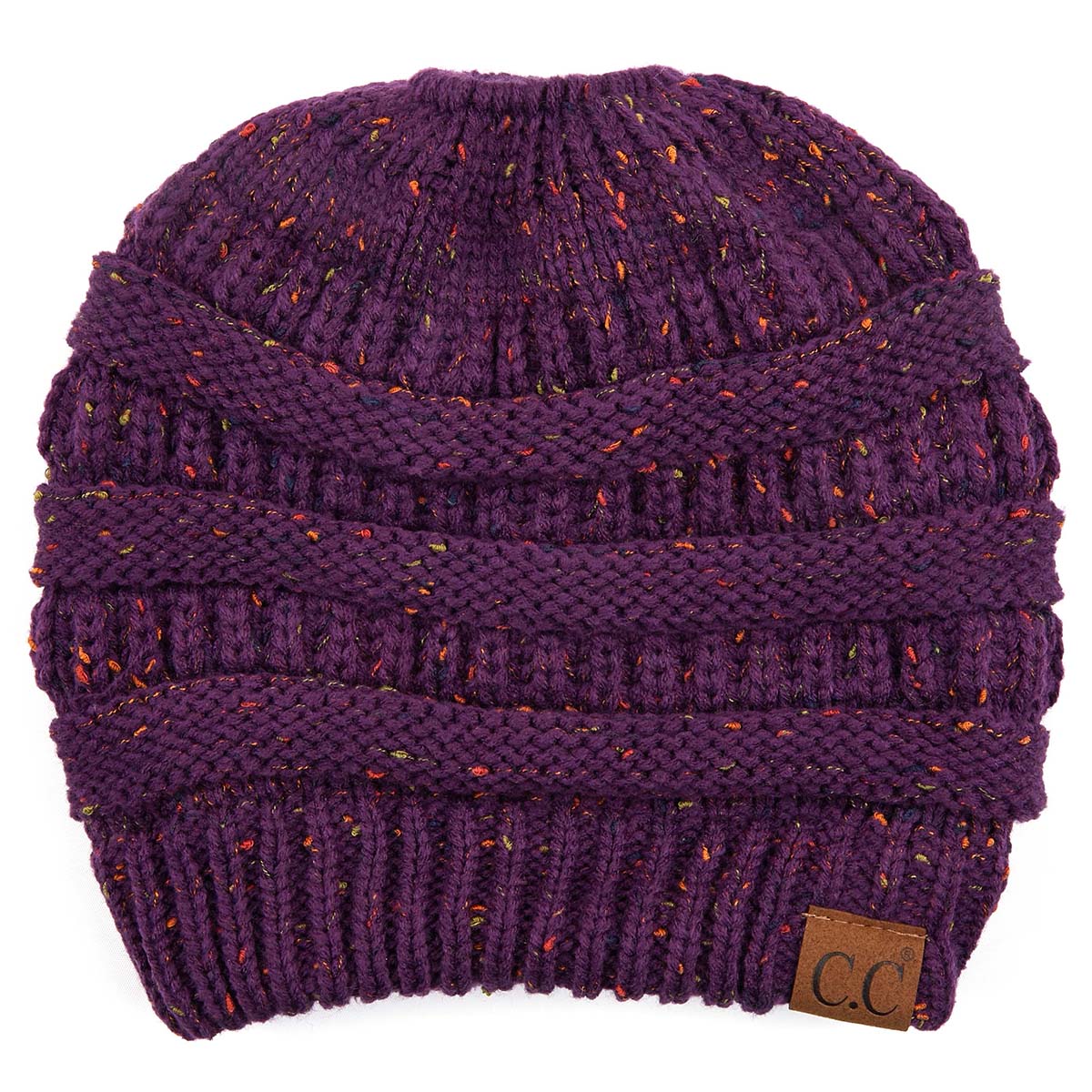 C.C Confetti Ribbed Knit Ponytail Beanie