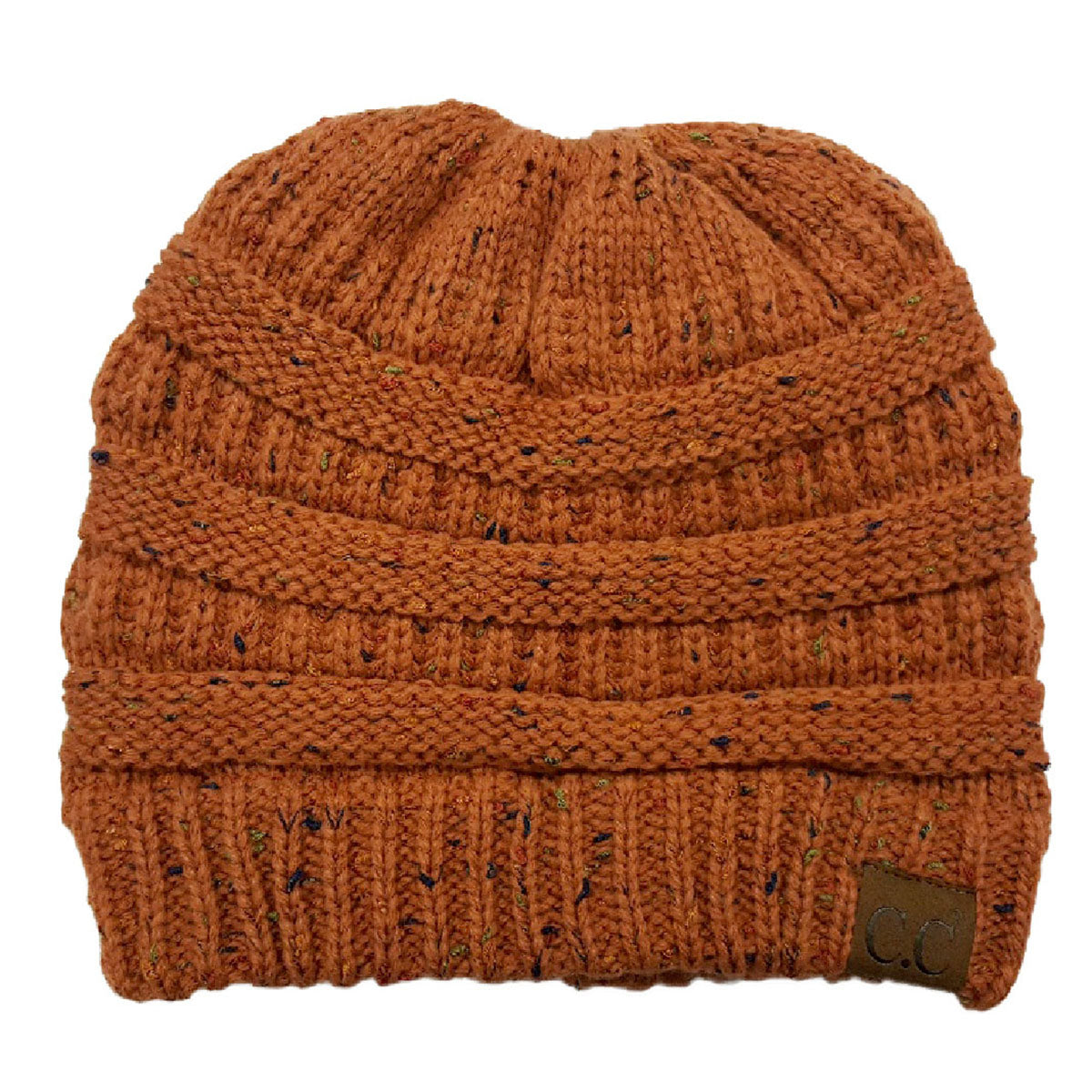C.C Confetti Ribbed Knit Ponytail Beanie