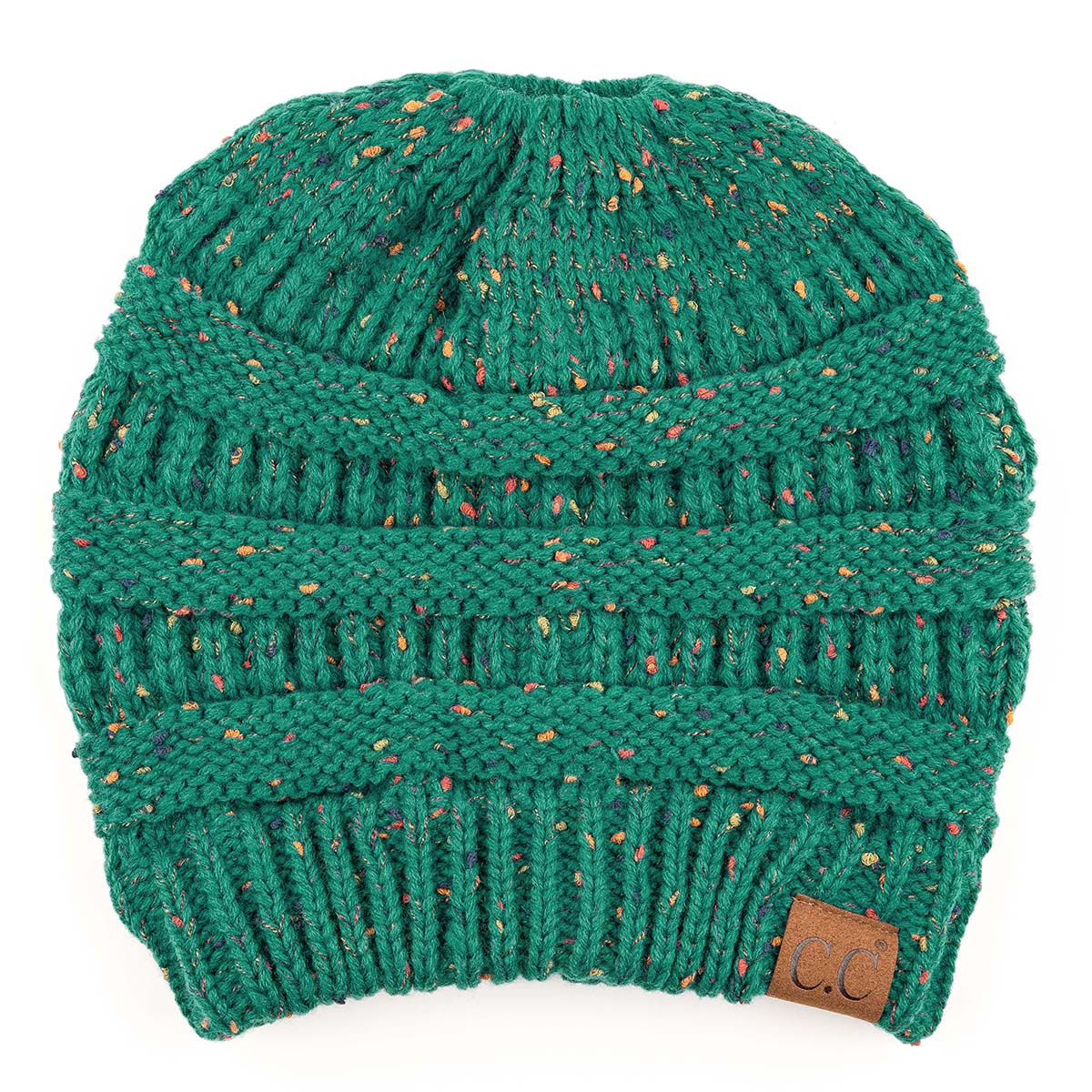 C.C Confetti Ribbed Knit Ponytail Beanie