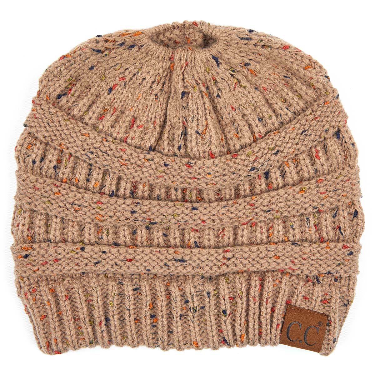 C.C Confetti Ribbed Knit Ponytail Beanie