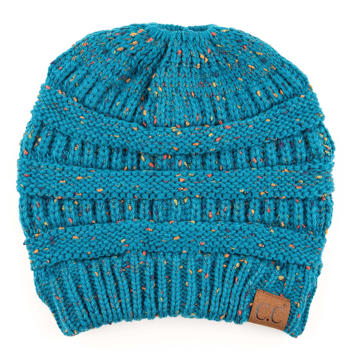 C.C Confetti Ribbed Knit Ponytail Beanie