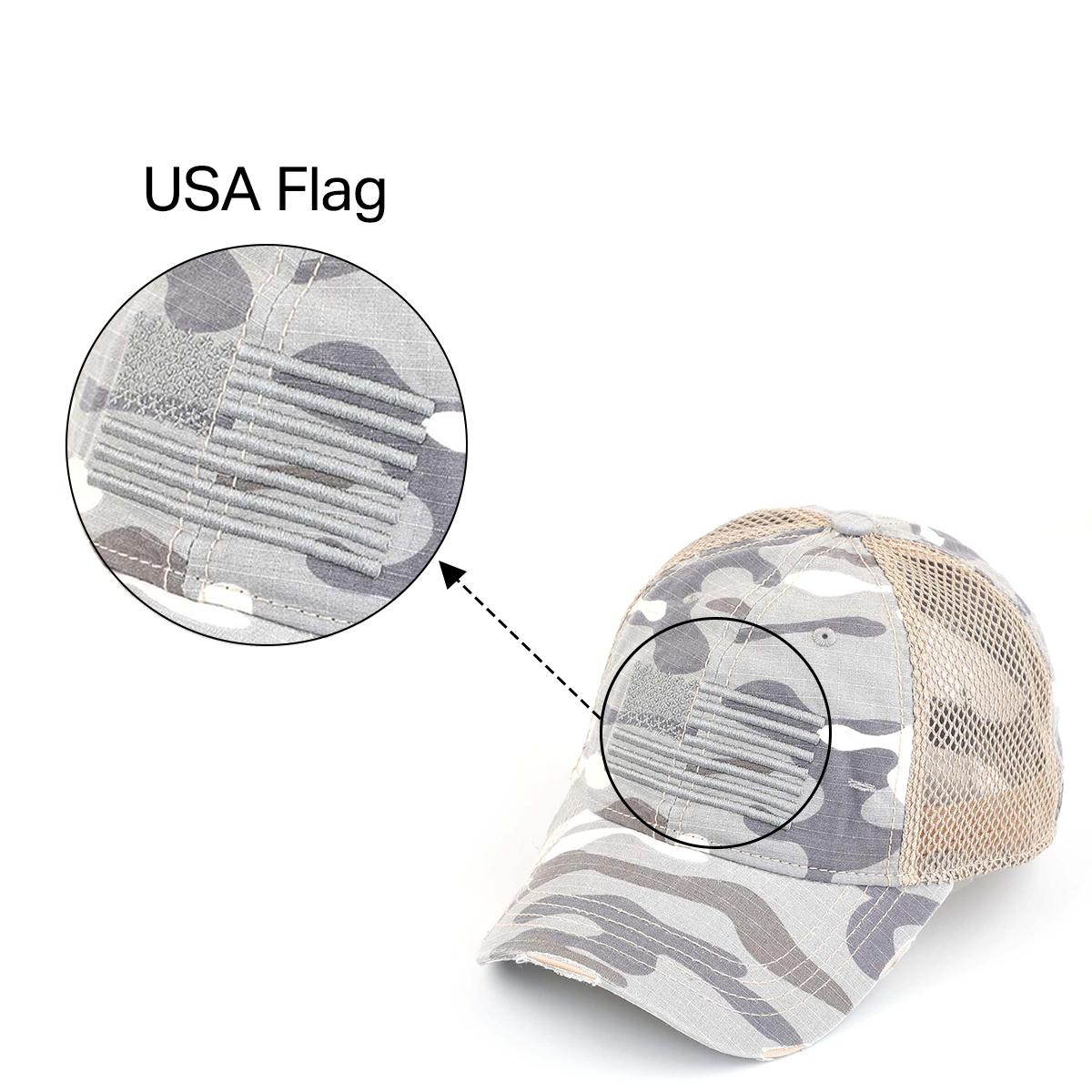 Distressed Camo Baseball Cap with Embroidered USA Flag