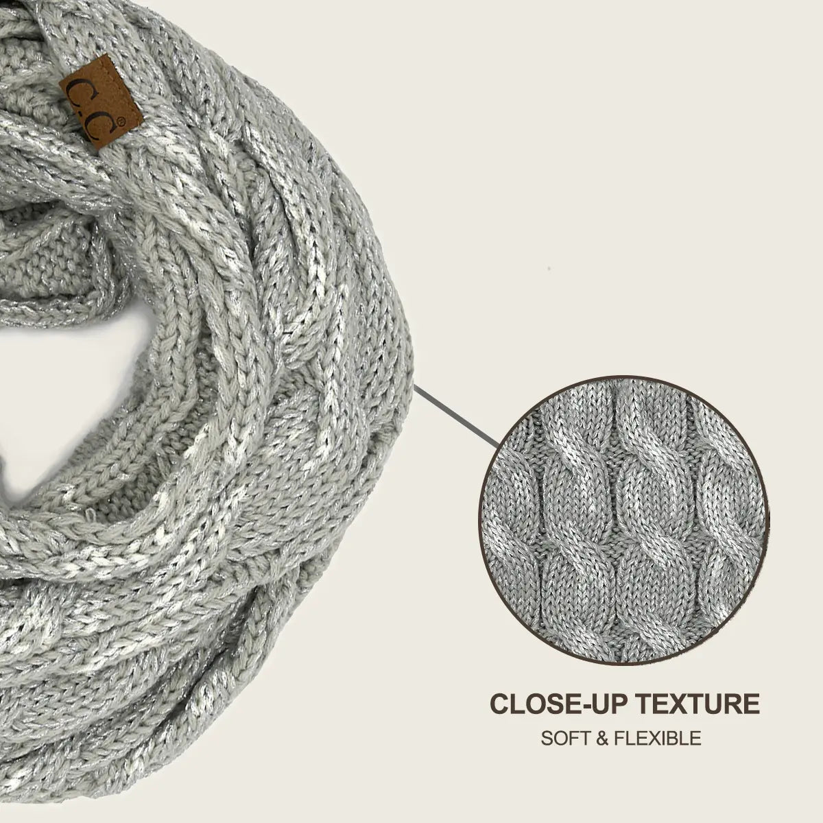 C.C Metallic Cable Knit Infinity Scarf